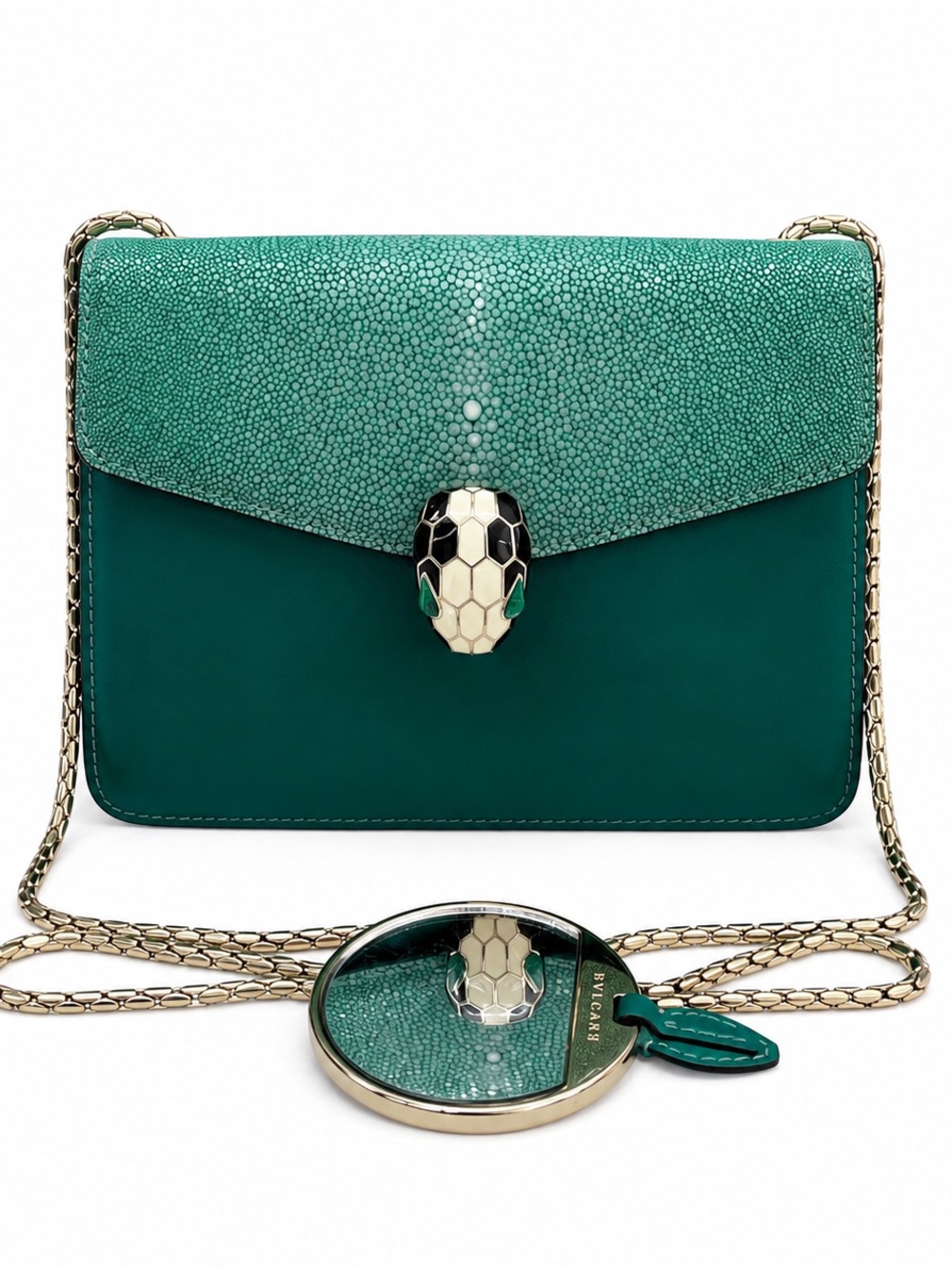 Bulgari Teal Stingray & Emerald Serpenti Crossbody Bag